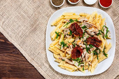 Sundried Tomato, Chicken and Spinach Summer Pasta Salad